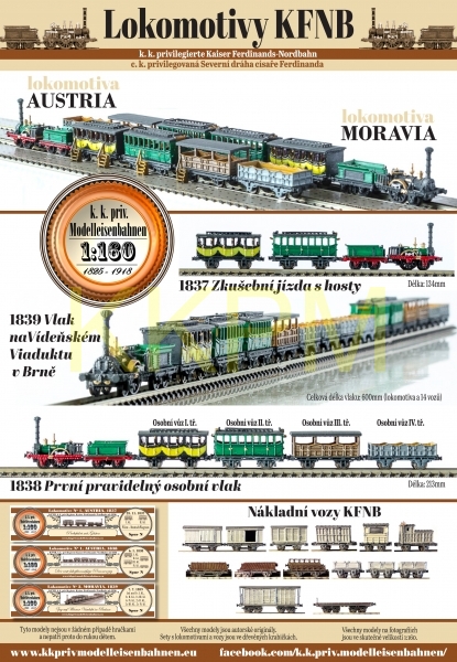 Lokomotiva Moravia se 14 vozy 1839 (KFNB)